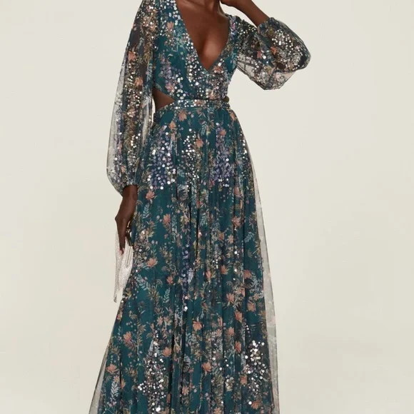 Mac Duggal Elegant Floral Sequin Dress - Picture 5 of 5